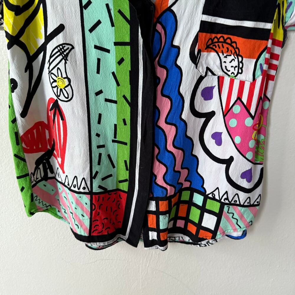 Desigual Calabria shirt multicolored arty graphic bold black collar shirt Size M - Picture 5 of 10